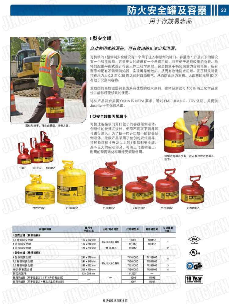 JUSTRITE，美國杰斯瑞特，justriteI型安全罐,柴油汽油存放罐，酒精松香水安全存儲罐，防火安全罐，防爆安全罐