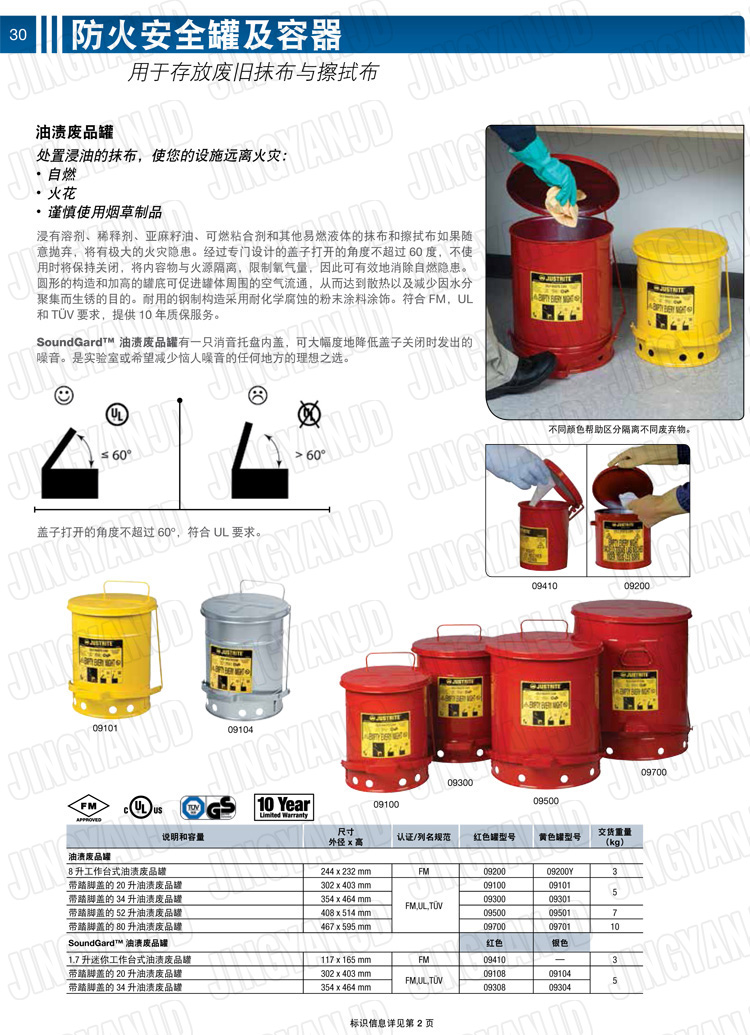 JUSTRITE，美國杰斯瑞特，防火垃圾桶，油漬廢物回收桶，化學(xué)品垃圾桶，危化品垃圾桶，